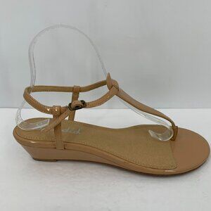 Splendid thong patent wedge sandal strappy nude tan backstrap summer 8.5